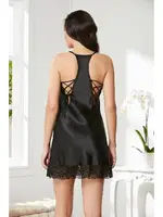 Sırtı Çapraz ipli Saten Dantelli Kısa Gecelik Pierre Cardin 870  Siyah görsel 12