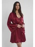 Sırtı Kalp Dantelli Saten Gecelik Sabahlık Takımı Pierre Cardin 4090  Bordo görsel 16