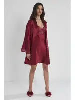 Sırtı Kalp Dantelli Saten Gecelik Sabahlık Takımı Pierre Cardin 4090  Bordo görsel 17