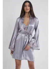 Pierre Cardin Sırtı Kalp Dantelli Saten Gecelik Sabahlık Takımı Pierre Cardin 4090 