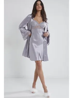 Pierre Cardin Sırtı Kalp Dantelli Saten Gecelik Sabahlık Takımı Pierre Cardin 4090  - Alternatif Görünüm