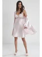 Sırtı Kalp Dantelli Saten Gecelik Sabahlık Takımı Pierre Cardin 4090  Pudra görsel 12
