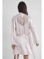 Sırtı Kalp Dantelli Saten Gecelik Sabahlık Takımı Pierre Cardin 4090  Pudra görsel 14