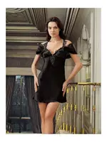 Siyah 2 Parça Saten Gecelik Takımı Göğüs Sırt Dantel Kristal Taş Detaylı İmaj 4207 Siyah farklı açı