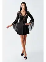 Siyah 2li Saten Gecelik Takım Tül Dantel Detaylı Transparan İmaj 104 Siyah görsel 4