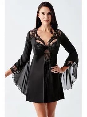 İmaj Siyah 2li Saten Gecelik Takım Tül Dantel Detaylı Transparan İmaj 104