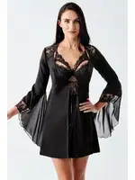 Siyah 2li Saten Gecelik Takım Tül Dantel Detaylı Transparan İmaj 104 Siyah