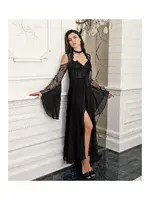 Siyah 2li Saten Gecelik Takımı Transparan Dantel İmaj 3204 Siyah