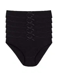 Yıldız Çamaşır Siyah 6'lı Paket Pamuk Kalpli Bikini Külot Yıldız 3578