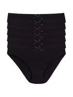 Siyah 6'lı Paket Pamuk Kalpli Bikini Külot Yıldız 3578 Siyah