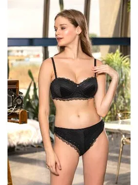 Gallipoli Siyah Balenli Kaplı Straplez Sütyen Slip Külot Takım Gallipoli MGP31291