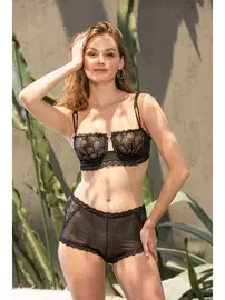 Gallipoli Siyah Balenli Kapsız Transparan Sütyen Boxer Külot Takım Gallipoli MGP31333