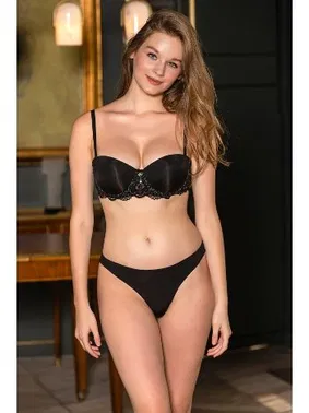 Gallipoli Siyah Balenli Ve Kaplı Straplez Sütyen, String Külot ve Bacak Bandı Takım Gallipoli MGP31382