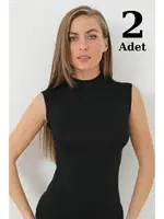 Siyah Bambu Balıkçı Yaka Body Boğazlı Kolsuz Badi Arma Yıldız 3707 - 2 ADET Siyah