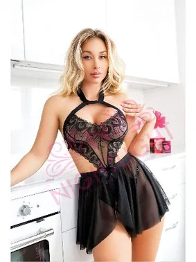 NightLight Siyah Brodeli Fantezi Gecelik NightLight 1075