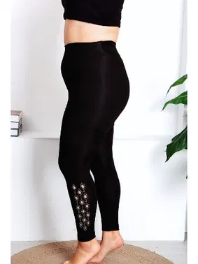 Lady Siyah Büyük Beden Yüksek Bel Taş Detaylı Tayt Lady 1123 - Alternatif Görünüm