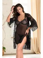 Siyah Dantel Sabahlıklı Erotik Tül Gecelik Takım Real Passione 8089 Siyah