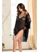 Siyah Dantel Sabahlıklı Erotik Tül Gecelik Takım Real Passione 8089 Siyah detay görünüm