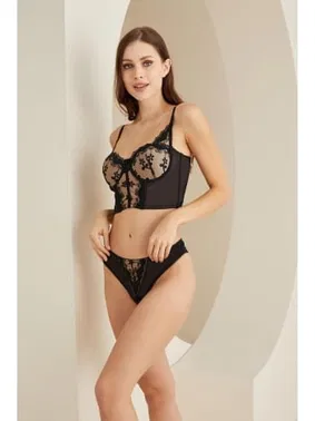 NBB Siyah Dantelli Büstiyer Sütyen Külot Takımı NBB 4812