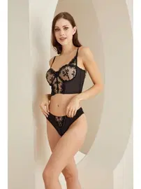 NBB Siyah Dantelli Büstiyer Sütyen Külot Takımı NBB 4812
