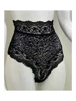 Kurdelalı Siyah Dantelli Yüksek Bel Külot Venüs Sistina K1013 Siyah detay görünüm