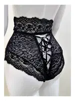 Kurdelalı Siyah Dantelli Yüksek Bel Külot Venüs Sistina K1013 Siyah farklı açı