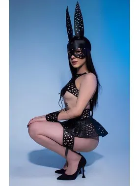 missisX Siyah Deri Lazer Kesim Tavşan Harness Kostümü missisX 2183 - Alternatif Görünüm