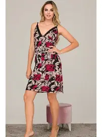 Lady Siyah Desenli Kısa Gecelik Lady 6494