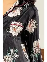 Siyah Düğmeli Gömlek Yaka Saten Empirme Pijama Çeyiz Seti XSES 2000 Siyah detay görünüm