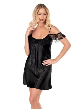 Ahu Lingerie Siyah Düşük Dantel Omuz Kısa Saten Gecelik Ahu Primoda 8140 - Alternatif Görünüm