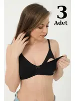 Siyah Emzirme Sütyeni Pamuklu 3lü Paket Arma Yıldız 3719 - 3 ADET Siyah