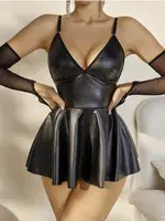 Siyah Fantezi Deri Elbise Real Passione 21084 Siyah