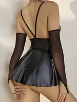 Siyah Fantezi Deri Elbise Real Passione 21084 Siyah detay görünüm