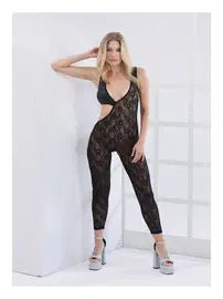 Moonlight Siyah Fantezi Özel Bölgesi Açık Dantel Catsuit Moonlight 9425