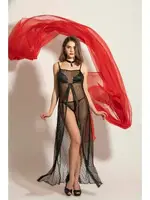 Siyah Fileli Elbise String Fantazi Gecelik Takım Gallipoli MGP6092 Siyah detay görünüm