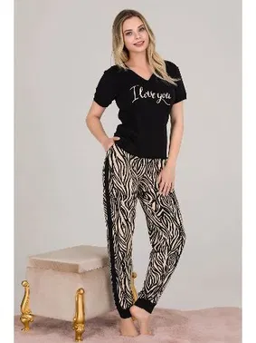 Lady Siyah I Love You Pijama Takımı Lady 12537