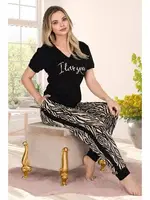 Siyah I Love You Pijama Takımı Lady 12537 Siyah detay görünüm