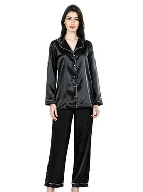 Ahu Lingerie Siyah İkili Saten Gecelik Pijama Takımı Ahu 7647