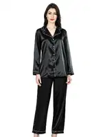 Siyah İkili Saten Gecelik Pijama Takımı Ahu 7647 Siyah