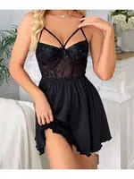 Siyah İpli Dantelli Siyah Erotik Gecelik Lily Bianca 442 Siyah