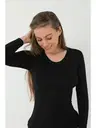 Siyah Kadın Bambu Uzun Kollu Badi Basic Tişört Arma Yıldız 3706