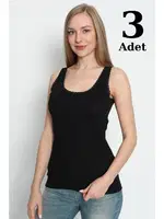 Siyah Kalın Askılı Dantelli Atlet 3lü Paket Arma Yıldız 3363 - 3 ADET Siyah