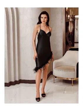 İmaj Siyah Kısa Asimetrik Kesim 2li Saten Gecelik Takımı İmaj 4225 - Alternatif Görünüm