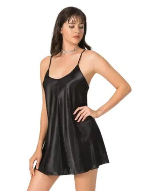 Ahu Lingerie Siyah Kısa Saten Gecelik Ahu Primoda 8093