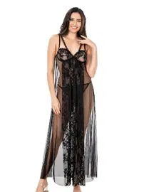Ahu Lingerie Siyah Kısa Tül Gecelik Ahu Primoda 4257