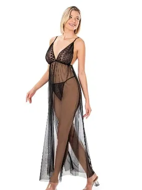 Ahu Lingerie Siyah Kısa Tül Gecelik Ahu Primoda 4259