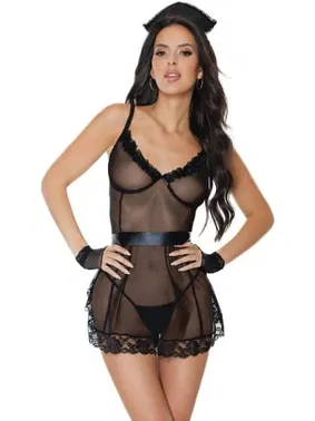 For Dreams Siyah Kuşaklı Dantelli Transparan Fantezi Hemşire Kostüm For Dreams 8607