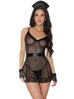 Siyah Kuşaklı Dantelli Transparan Fantezi Hemşire Kostüm For Dreams 8607 Siyah farklı açı