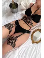 Siyah Lazer Kesim Fantezi Deri Harness missisX 2182 Siyah görsel 5