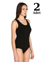 Siyah Likra Geniş Askı Kadın Çıtçıtlı Body 2li Paket Arma Yıldız 3338 - 2 ADET Siyah